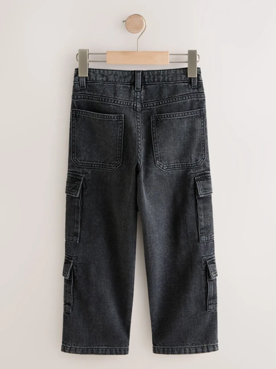 Zwart - Denim cargojeans met meerdere zakken en 100% katoen (3 - 16 jr)