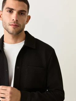 Zwart - Diagonaal structuur Jersey Overshirt