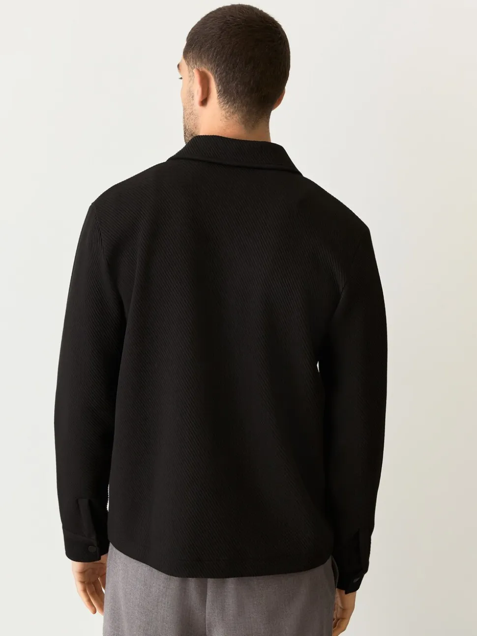 Zwart - Diagonaal structuur Jersey Overshirt