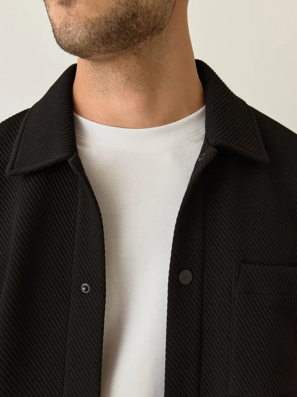 Zwart - Diagonaal structuur Jersey Overshirt
