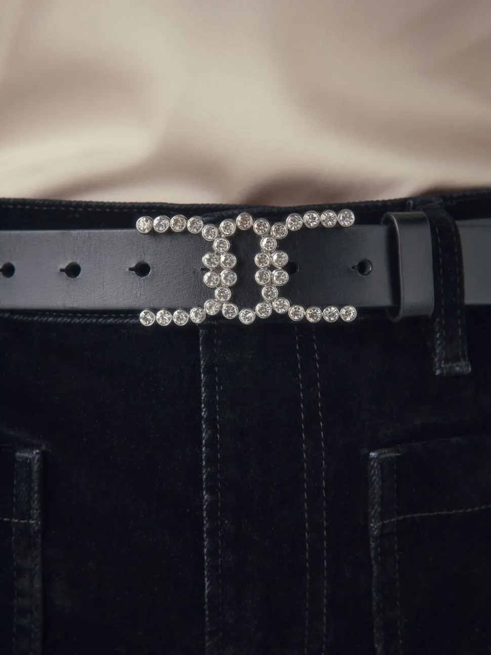 Zwart - Diamante Statement Buckle Regular Leather Belt