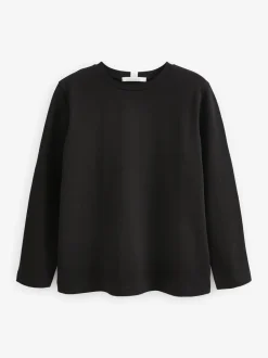 Zwart - Dik T-shirt met lange mouwen en ronde hals