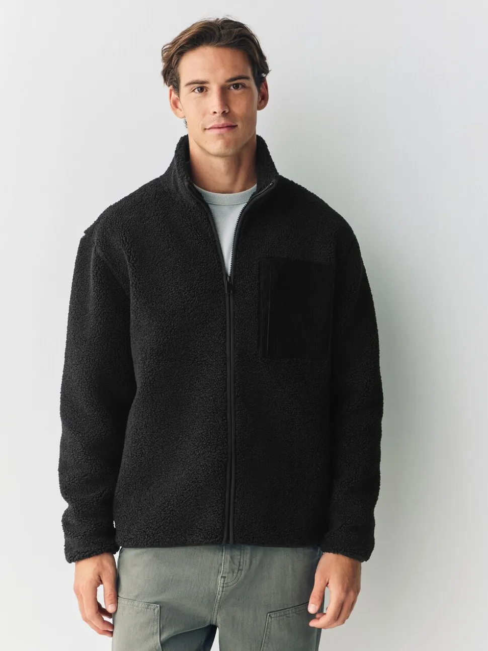 Zwart - Doorritsbare funnel Borg Fleece