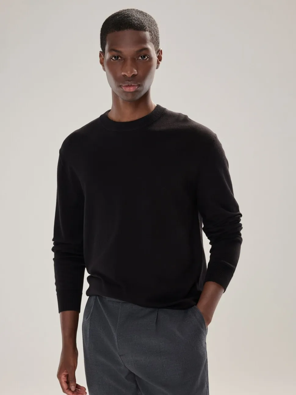 Zwart - Effen - Regular Fit Cotton Rich Crew Neck Jumper