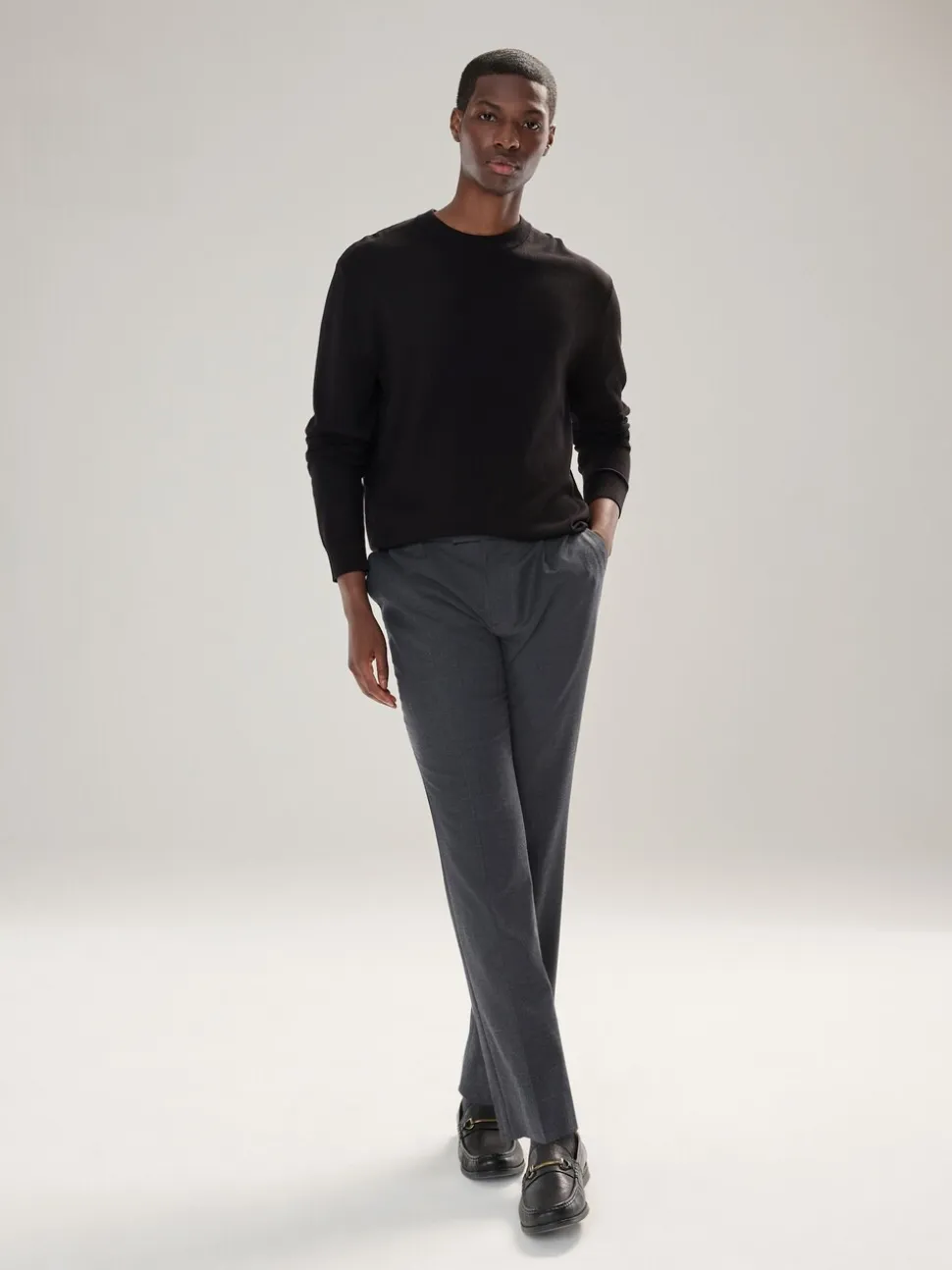 Zwart - Effen - Regular Fit Cotton Rich Crew Neck Jumper