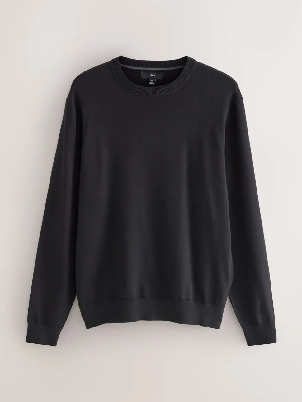 Zwart - Effen - Regular Fit Cotton Rich Crew Neck Jumper