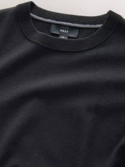 Zwart - Effen - Regular Fit Cotton Rich Crew Neck Jumper