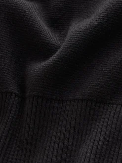 Zwart - Effen - Regular fit 100% katoenen premium trui met korte rits