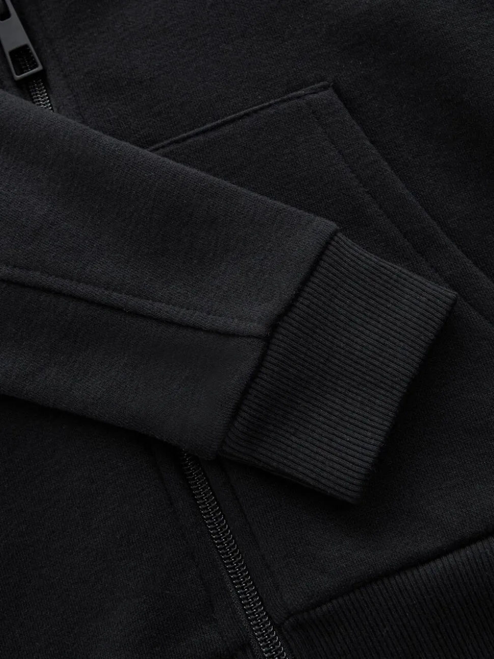 Zwart - Effen hoodie met doorlopende rits (3-16 jr)