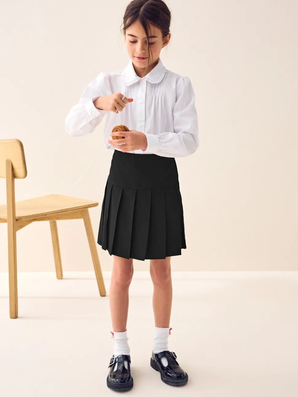 Zwart - Fietsshort en geplooide rok set (3-17jr)