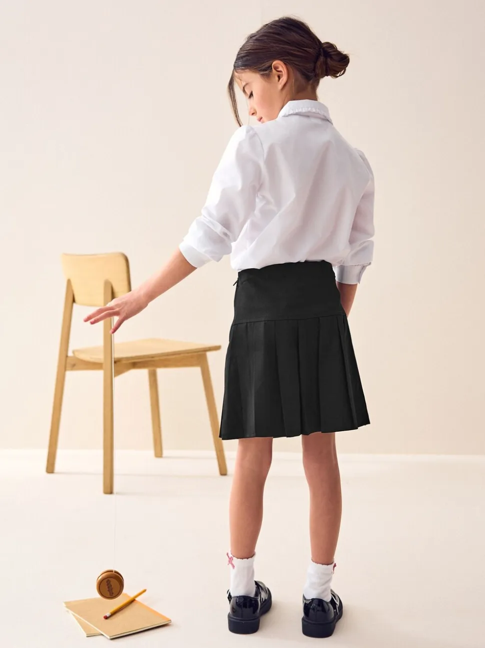 Zwart - Fietsshort en geplooide rok set (3-17jr)