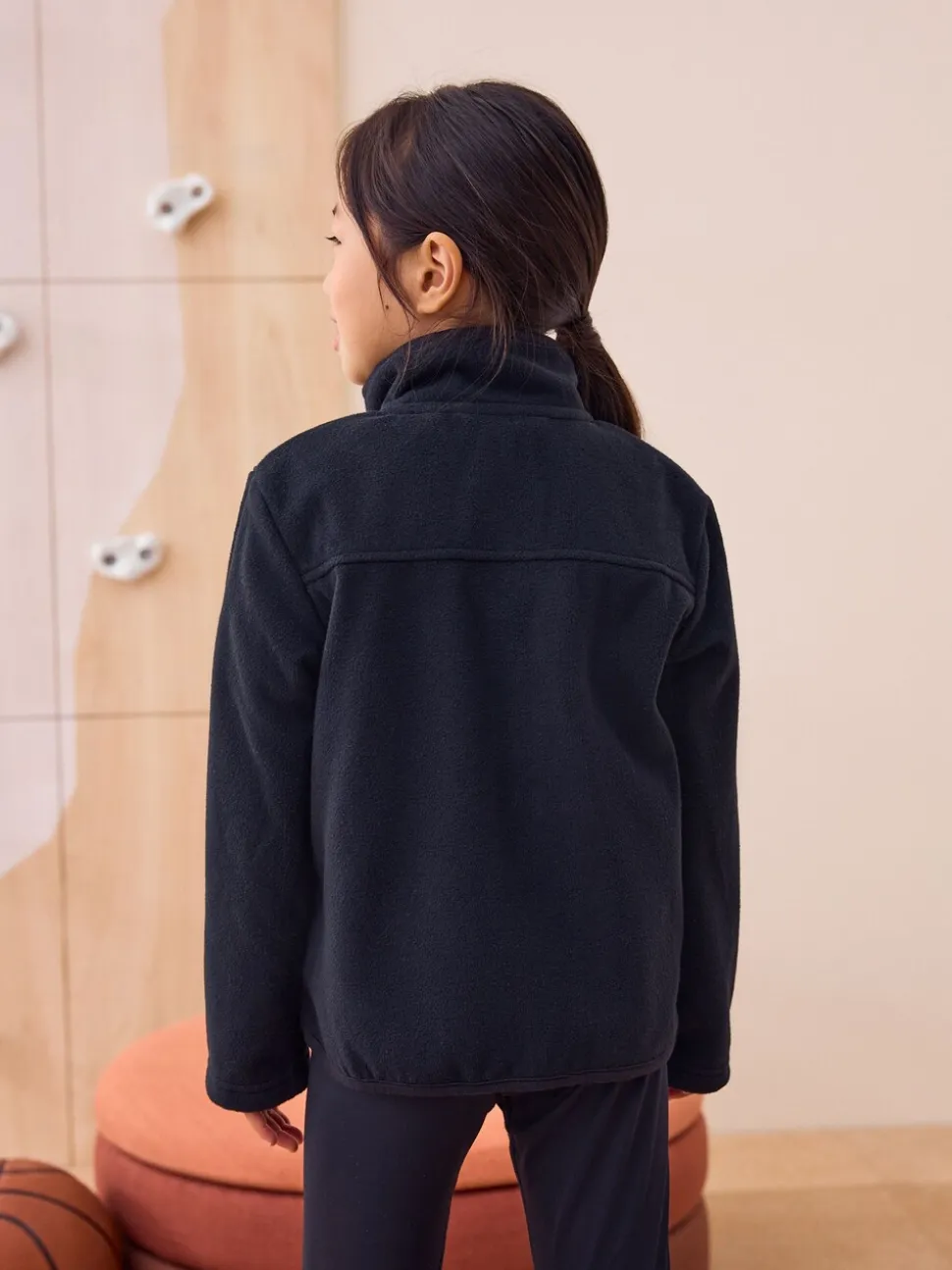Zwart - Fleece jack met rits en zakken (3-16 jr)