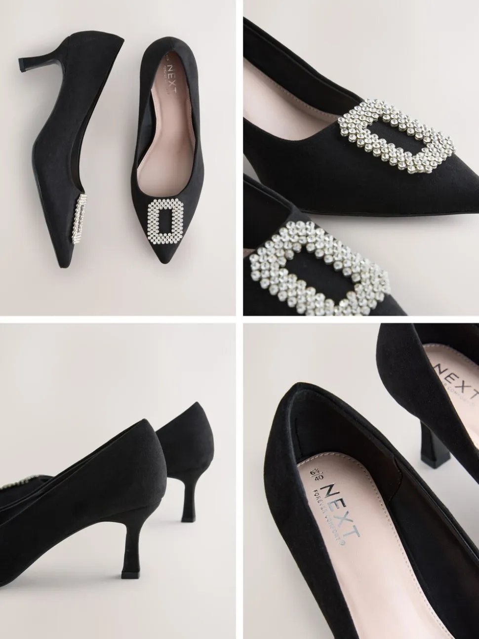 Zwart - Forever Comfort - Spitse hakken met siersteentjes