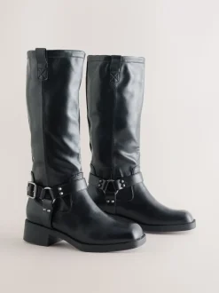 Zwart - Forever Comfort® Knee High Biker Boots