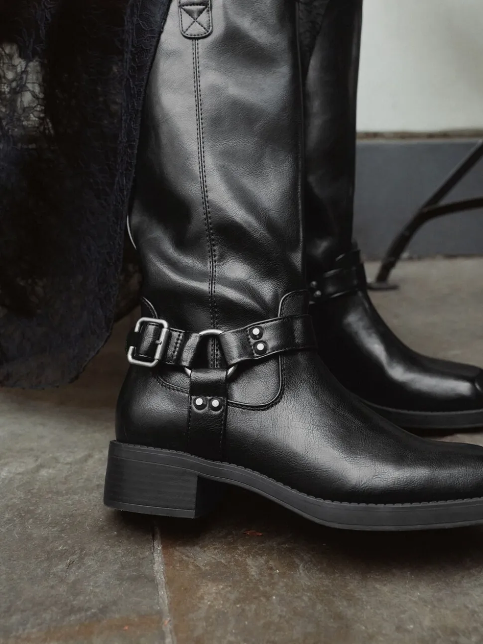 Zwart - Forever Comfort® Knee High Biker Boots