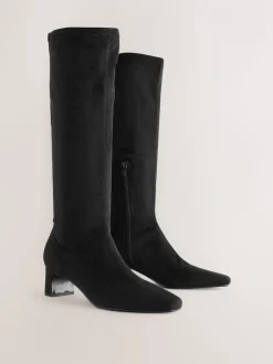 Zwart - Forever Comfort® kniehoge soklaarzen met afgeronde spitse neus