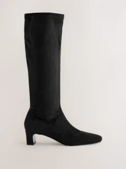 Zwart - Forever Comfort® kniehoge soklaarzen met afgeronde spitse neus