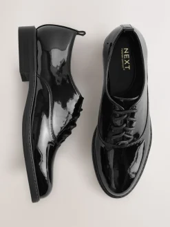 Zwart - Forever Comfort® Patent Almond Toe Lace-Up Shoes