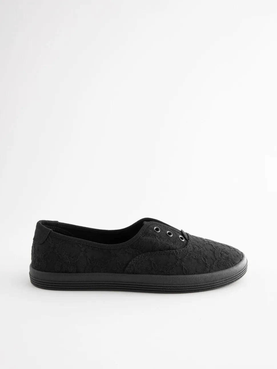 Zwart - Geborduurde veterloze canvas instapsneakers