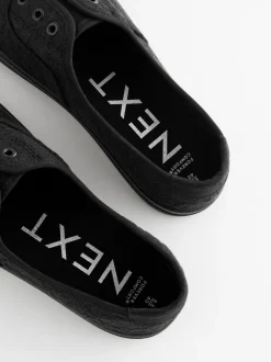 Zwart - Geborduurde veterloze canvas instapsneakers