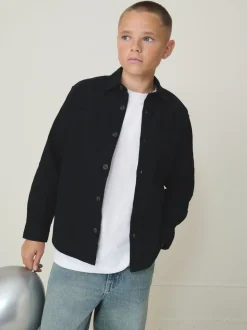 Zwart - Geborsteld overshirt (3-16jr)