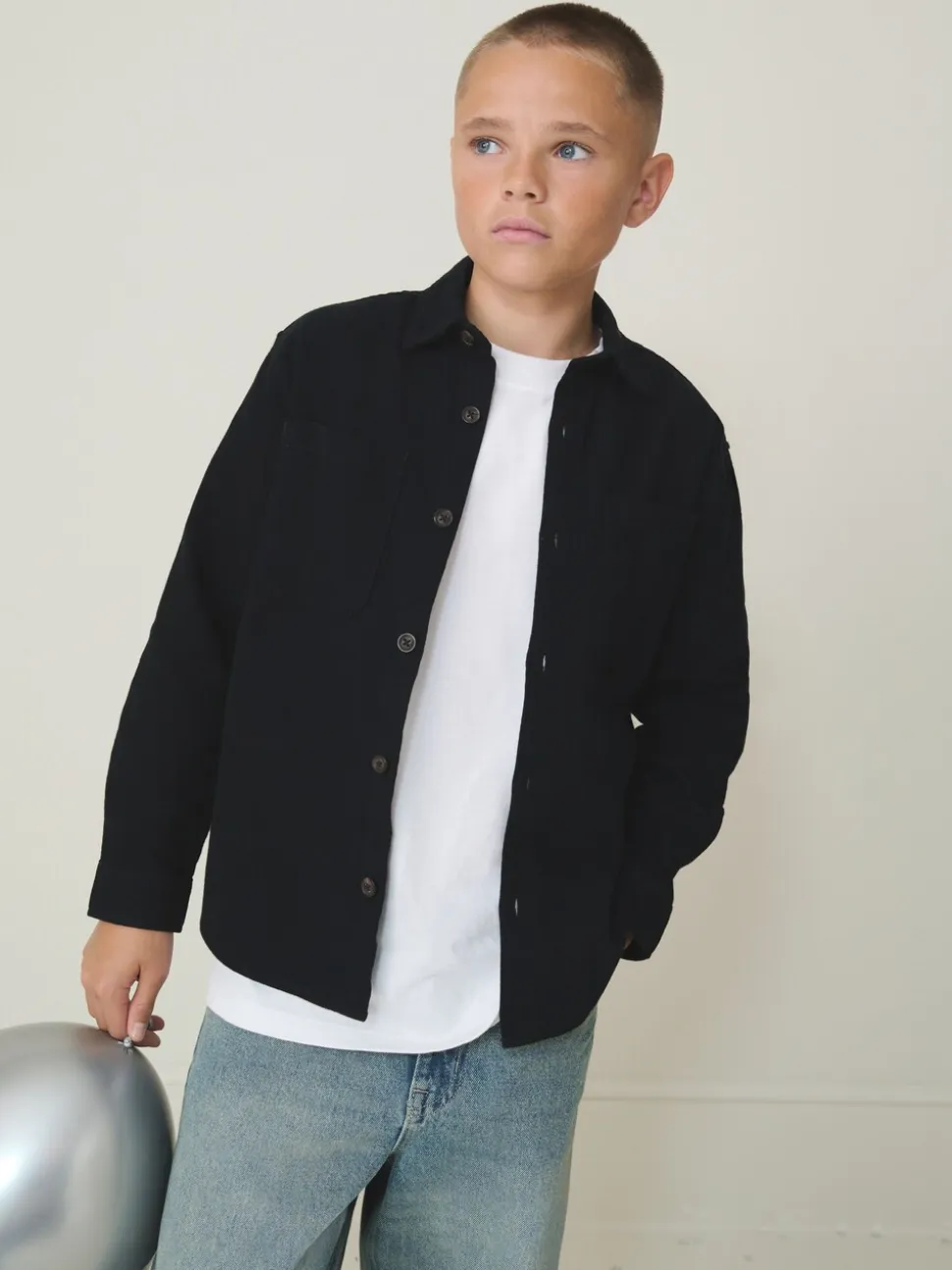 Zwart - Geborsteld overshirt (3-16jr)
