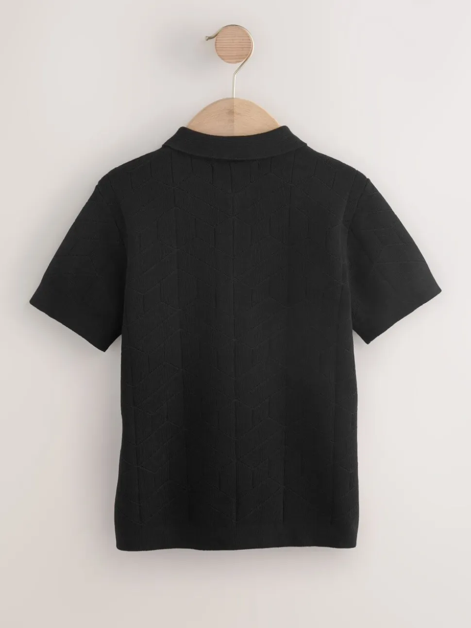 Zwart - Gebreid poloshirt met rits bij de hals (3-16jr)