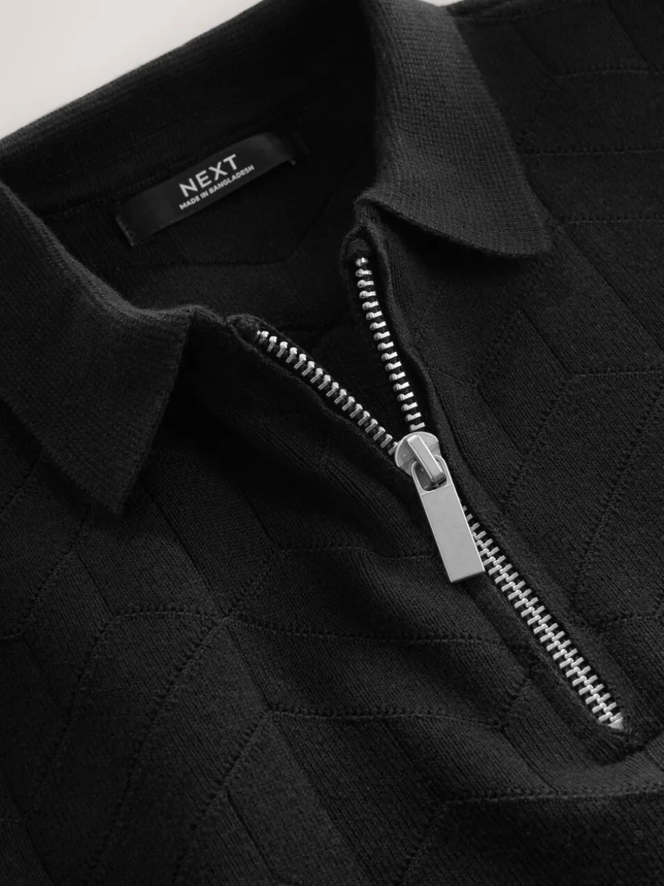Zwart - Gebreid poloshirt met rits bij de hals (3-16jr)