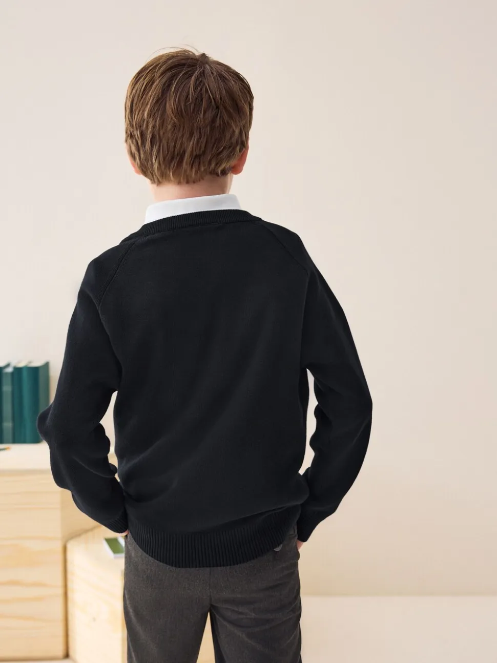 Zwart - Gebreide schooltrui met ronde hals (3-16jr)