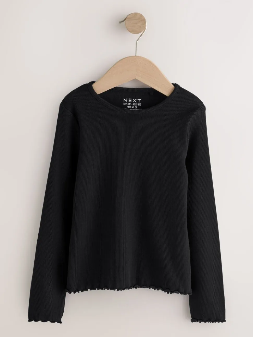 Zwart - Geribbeld T-shirt met lange mouwen en katoengehalte (3 mnd-7 jr)