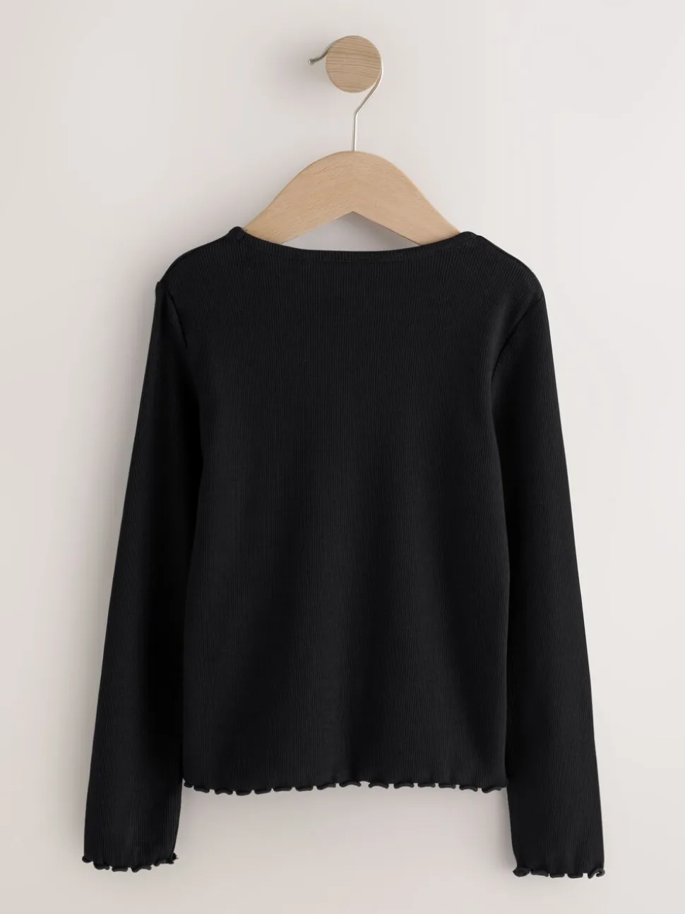 Zwart - Geribbeld T-shirt met lange mouwen en katoengehalte (3 mnd-7 jr)