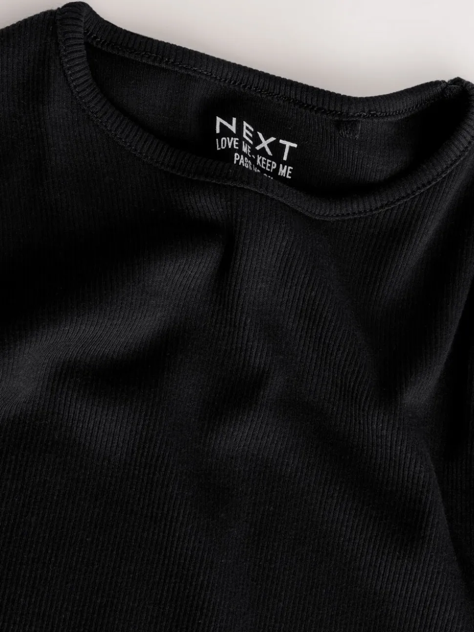 Zwart - Geribbeld T-shirt met lange mouwen en katoengehalte (3 mnd-7 jr)