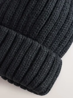 Zwart - Geribbelde beanie-muts met pompon (3mnd -16jr)