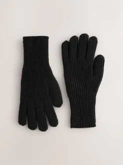 Zwart - Geribbelde gebreide handschoenen