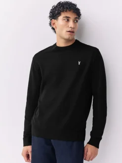 Zwart - Hertlogo - Regular Fit Cotton Rich Crew Neck Jumper