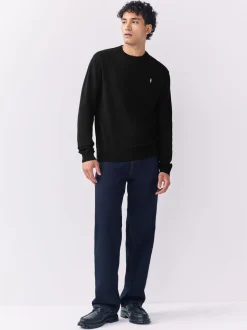 Zwart - Hertlogo - Regular Fit Cotton Rich Crew Neck Jumper