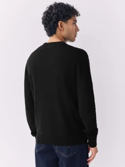 Zwart - Hertlogo - Regular Fit Cotton Rich Crew Neck Jumper