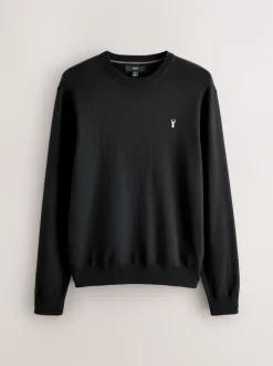 Zwart - Hertlogo - Regular Fit Cotton Rich Crew Neck Jumper