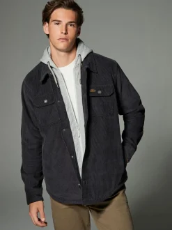 Zwart - Hooded Corduroy Borg Lined Shacket