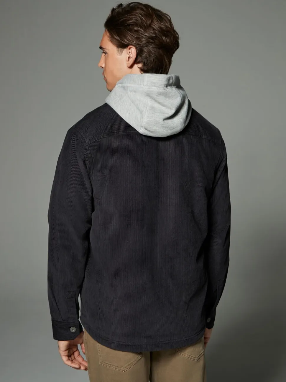 Zwart - Hooded Corduroy Borg Lined Shacket