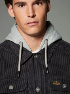 Zwart - Hooded Corduroy Borg Lined Shacket