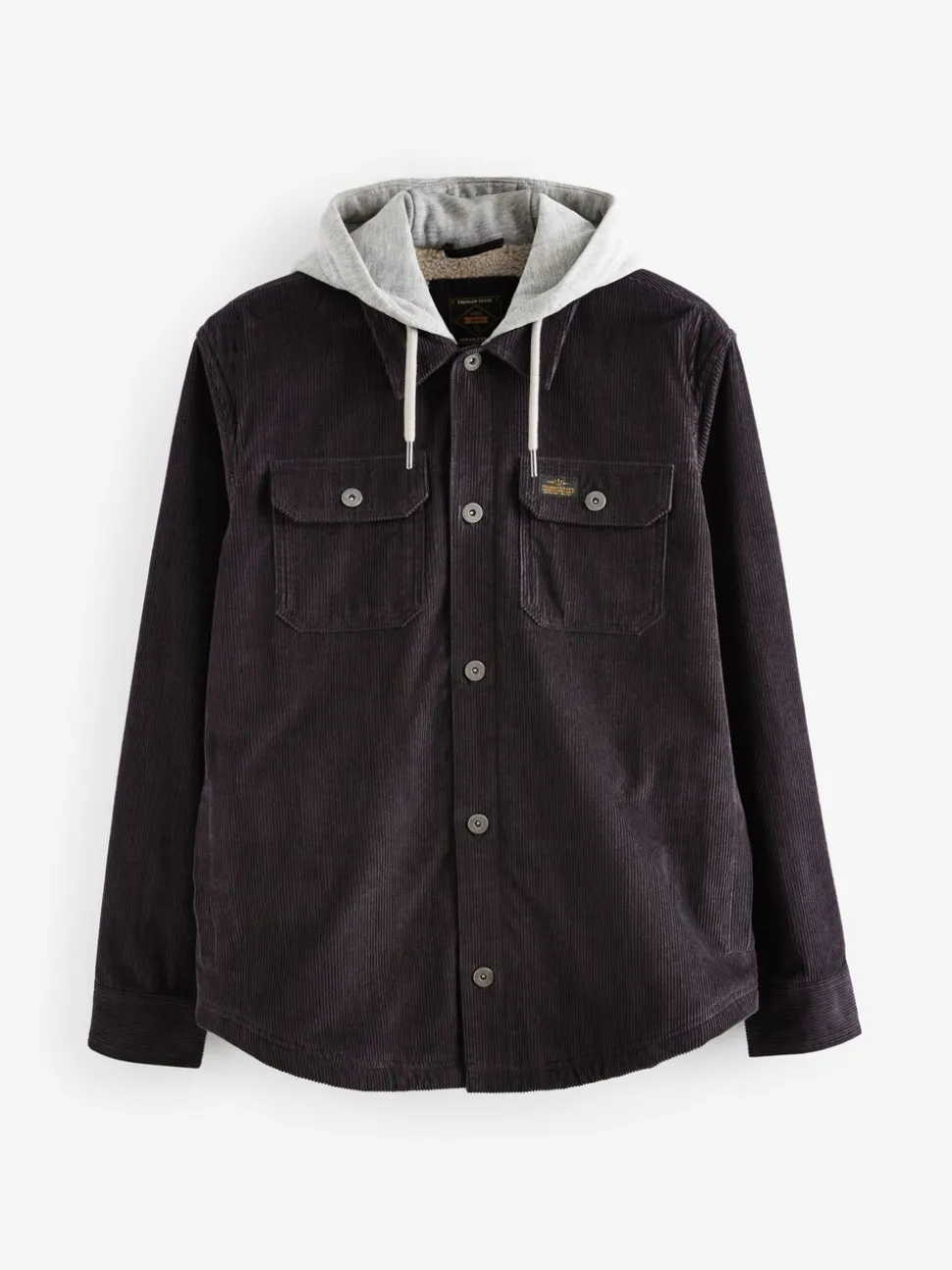 Zwart - Hooded Corduroy Borg Lined Shacket