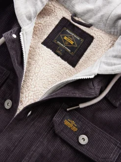 Zwart - Hooded Corduroy Borg Lined Shacket