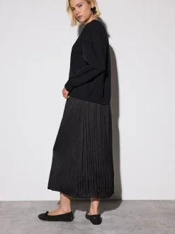 Zwart - 2-In-1 Sweatshirt met Satijnen Midi Rok