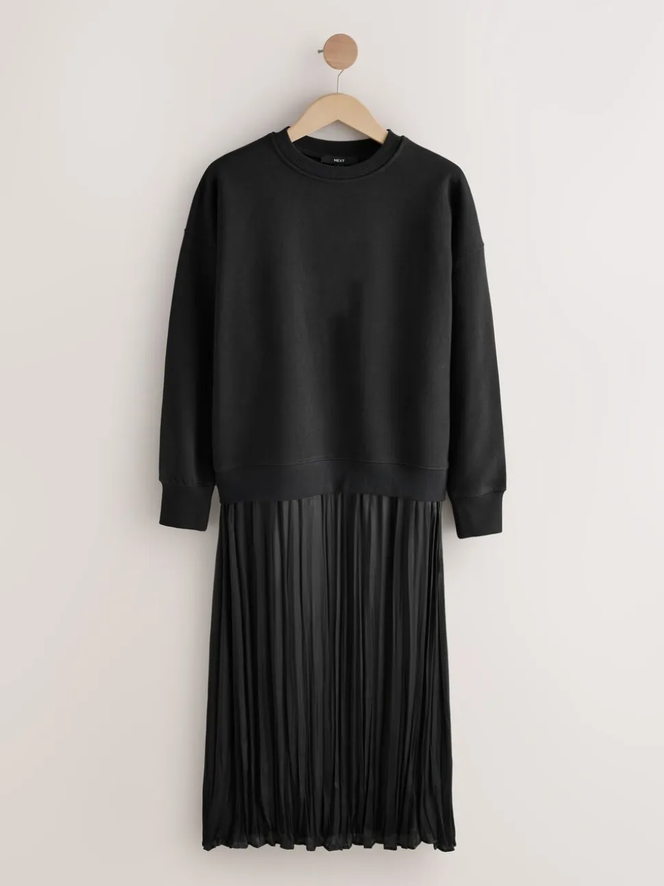 Zwart - 2-In-1 Sweatshirt met Satijnen Midi Rok