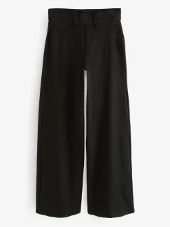 Zwart - Jersey denim broek met wijde pijpen
