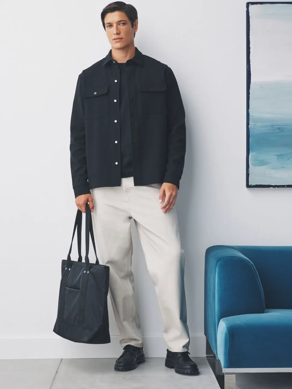 Zwart - Jersey keperstof Overshirt met drukknopen