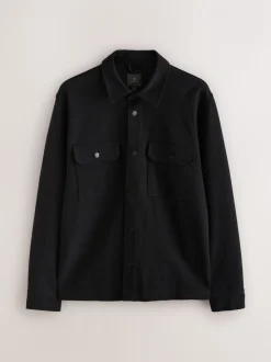 Zwart - Jersey keperstof Overshirt met drukknopen