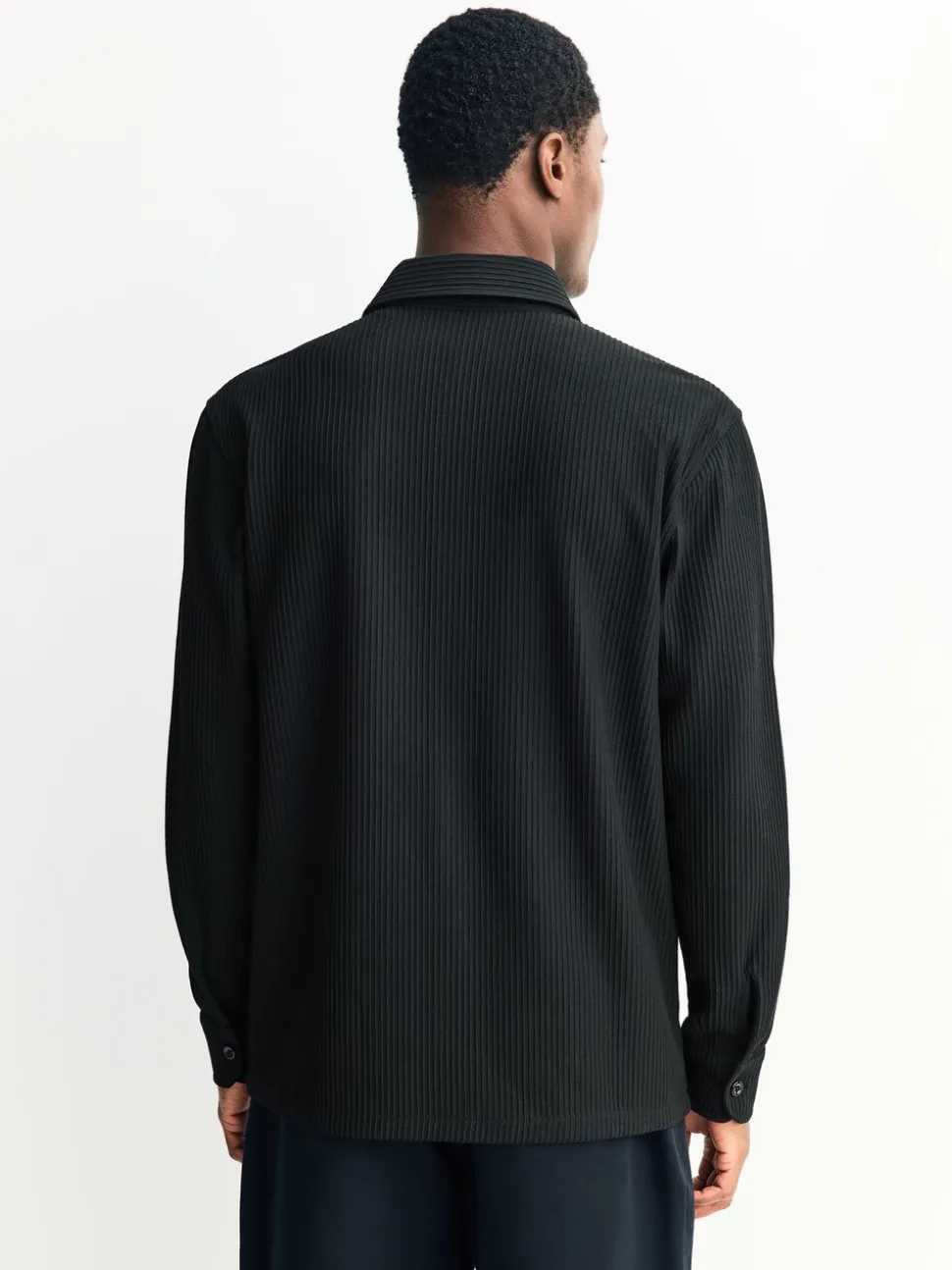 Zwart - Jersey overhemd met textuur