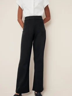 Zwart - Jersey schoolbroek met bootcut, hoge elastische taille, hoog katoenpercentage en stretch (9-17jaar)
